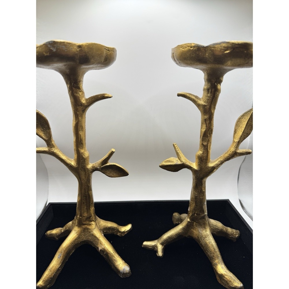 Vintage Gold Branch Candle Holders Pair |‎ Mid Century Organic Tree Design Decor